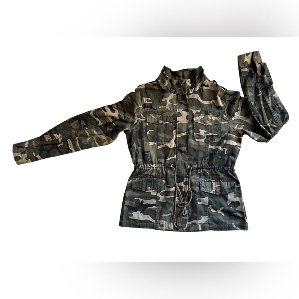 Shinestar Women’s Camo Utility Jacket Size L Cotton Zip Front‎ Drawstring Waist